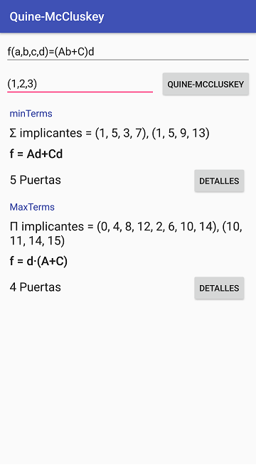 QuineMcCluskey algorithm solution