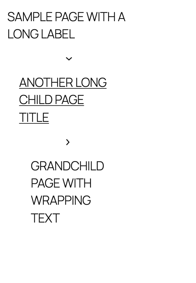 The menu keeps the same widths while the child item is hovered