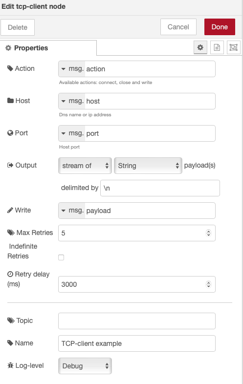 TCP-client Configuration