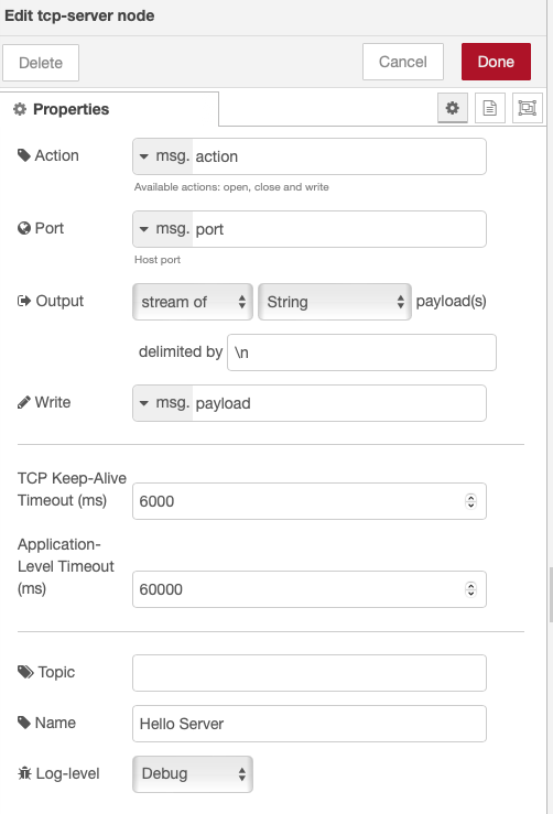 TCP-server Configuration