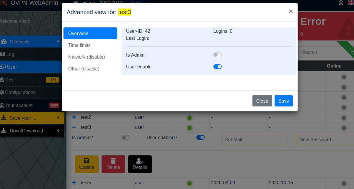 Previsualisation Useradministration OpenVPN-WebAdmin