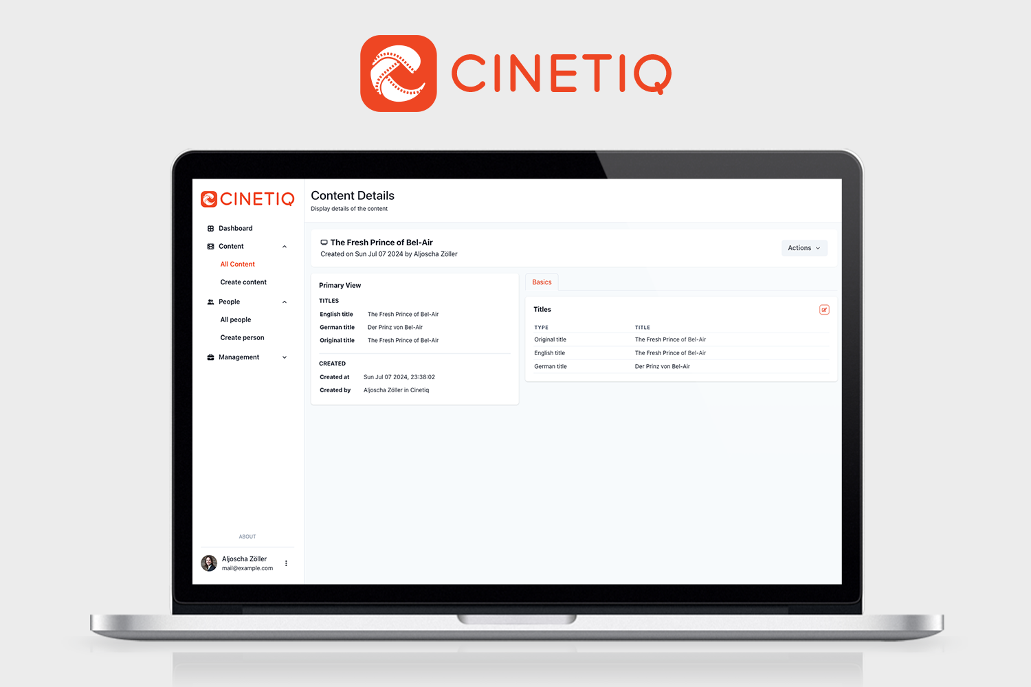 Mockup of Cinetiq