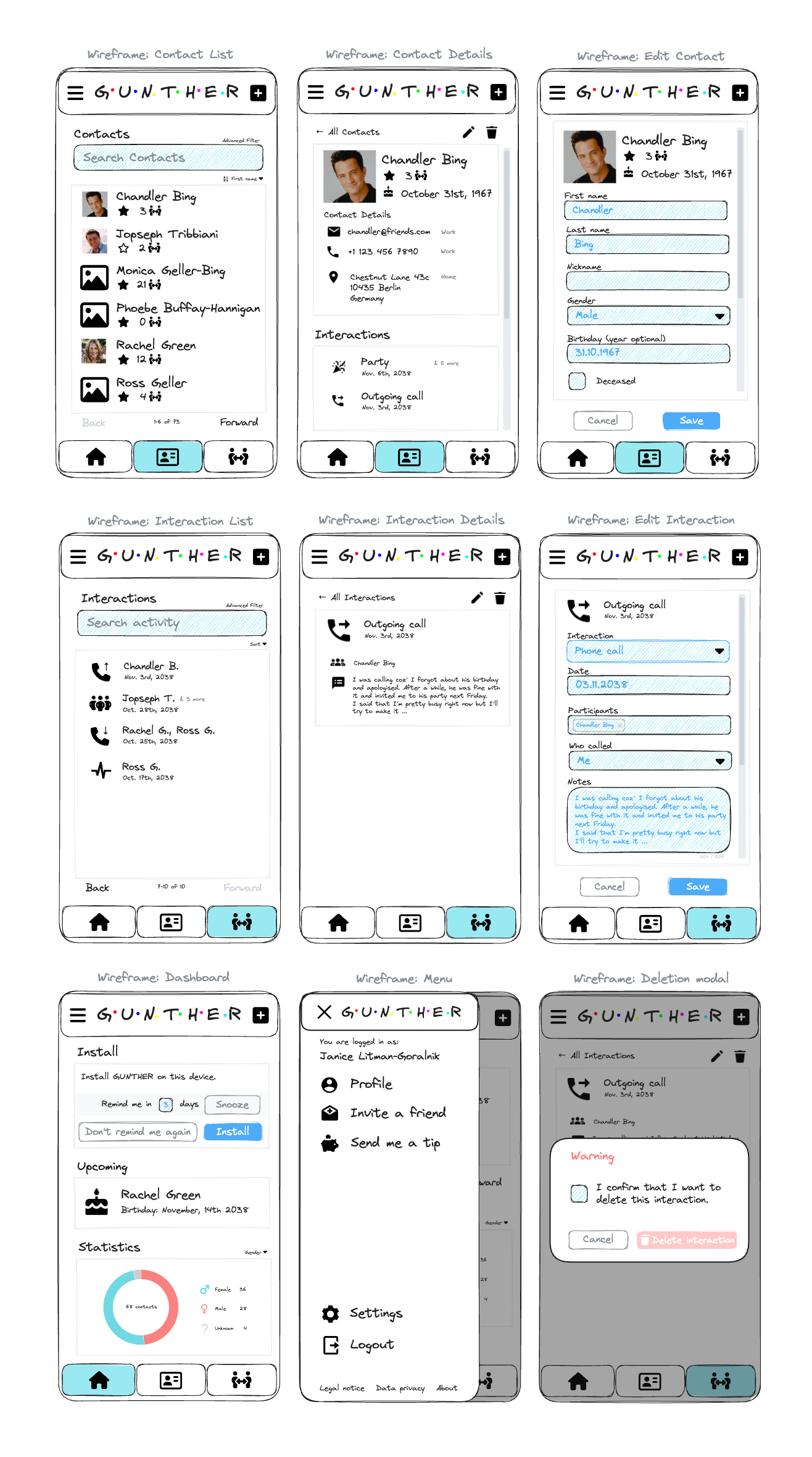 First wireframes of Gunther