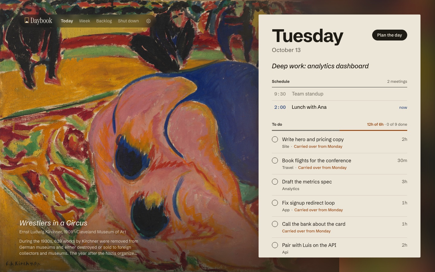 Today: the painting of the day beside a museum placard with your day