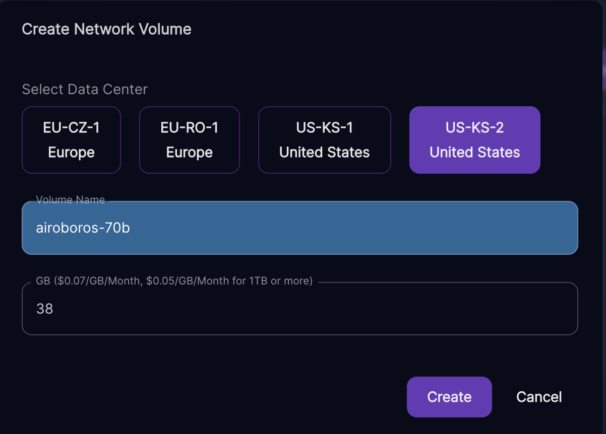 70B Network Volume Configuration Example