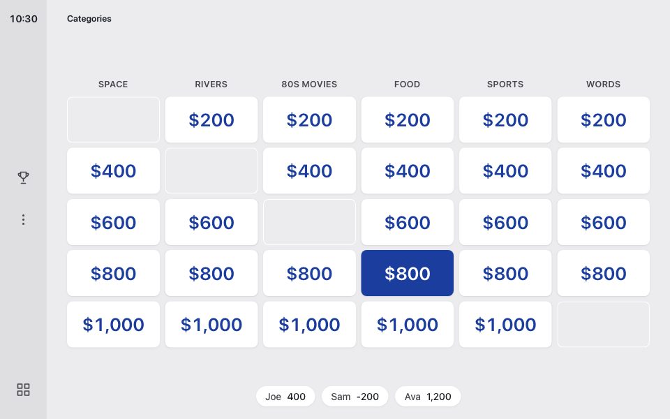 Category board mid-game