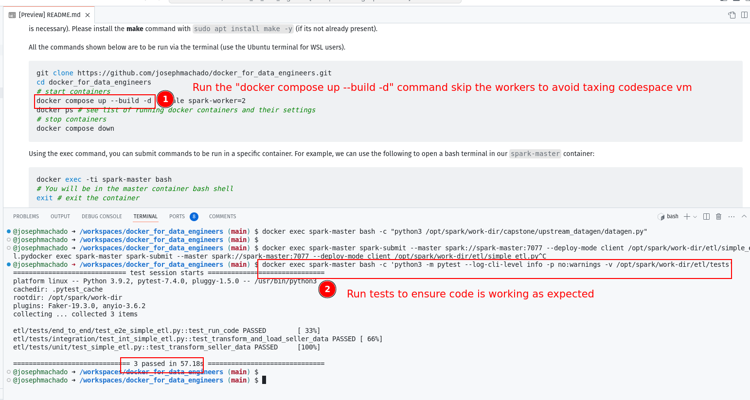 Run ETL on codespace