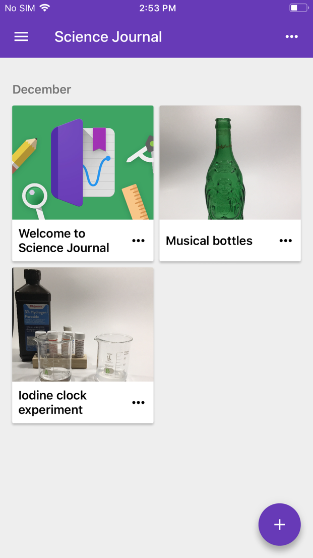 iOS screenshot showing experiments list.