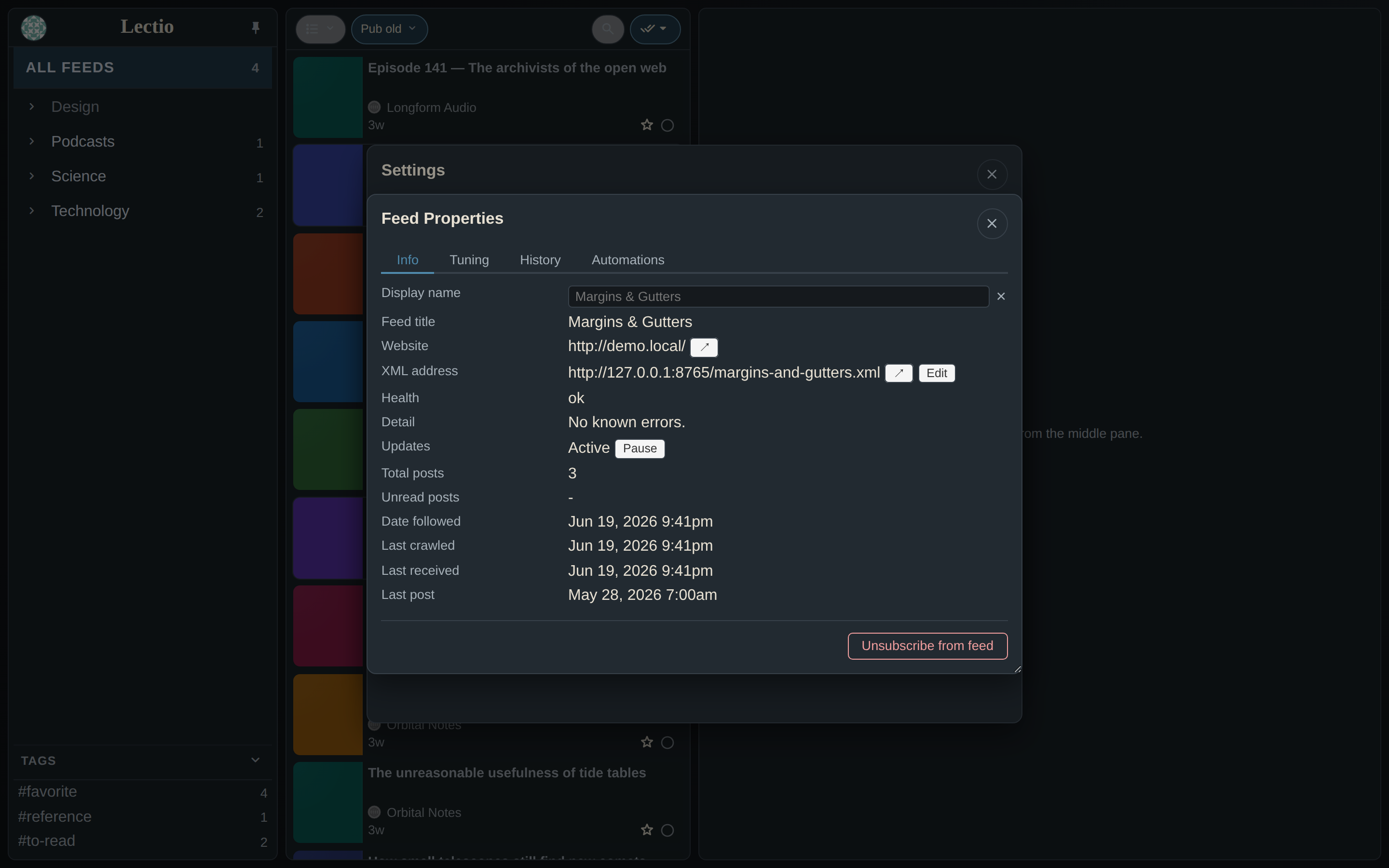 Feed Properties — Info