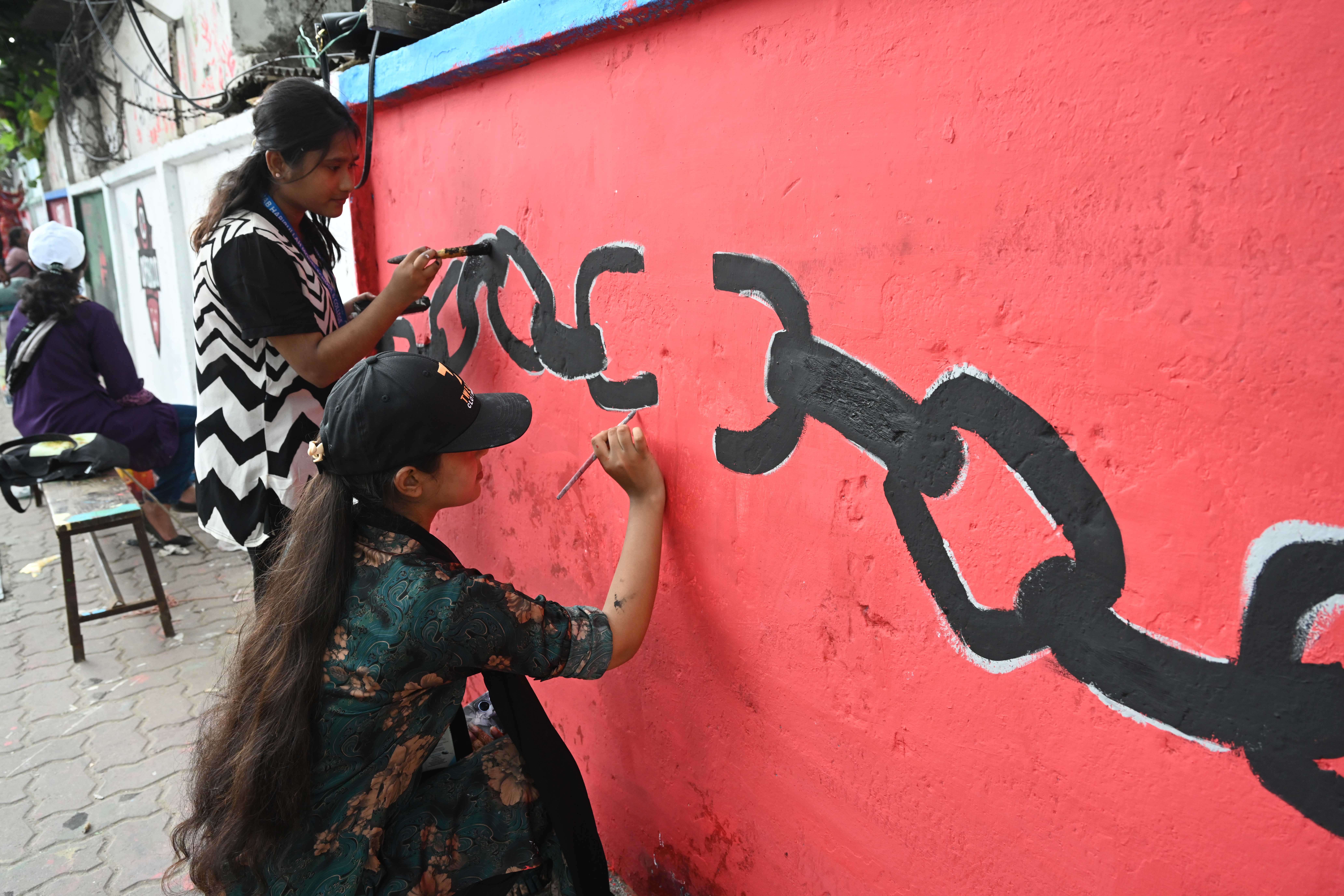 Students express their message after the fall of Bangladesh's former Prime Minister Sheikh Hasina in Dhaka, Bangladesh,