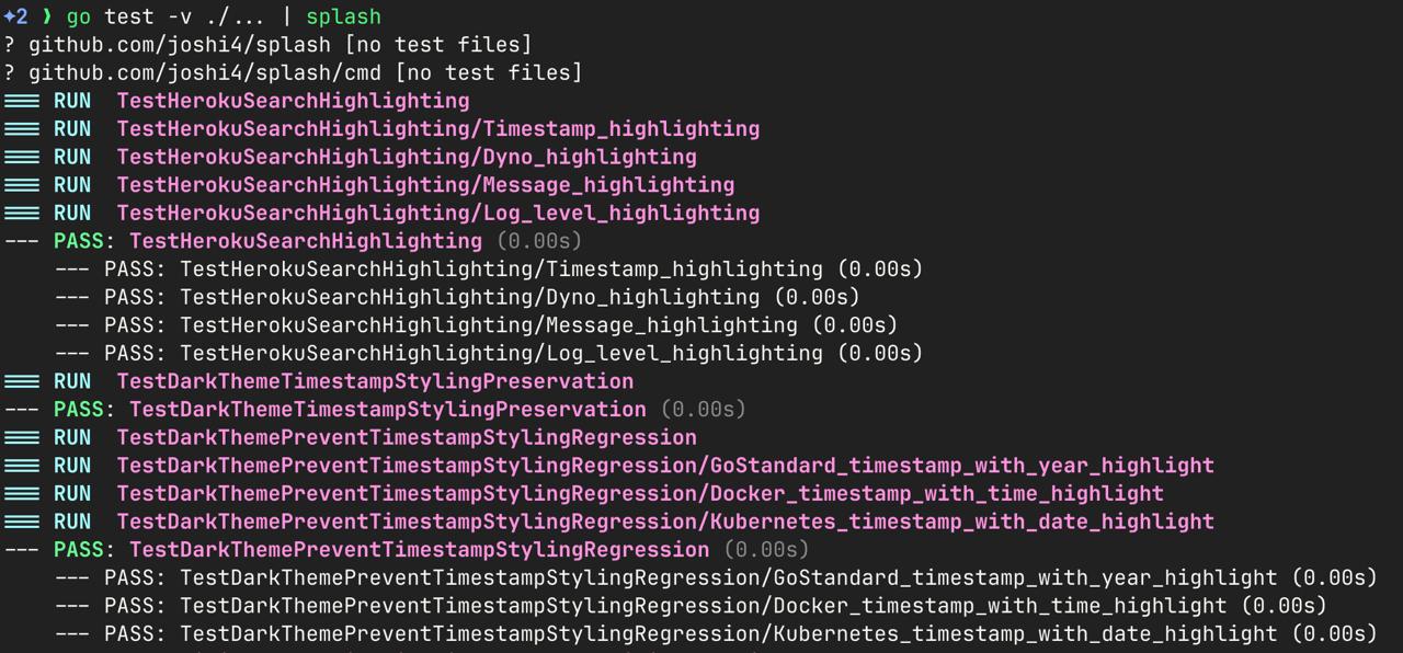 output of go test | splash
