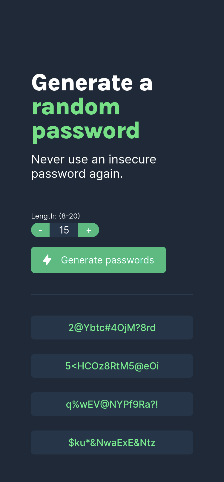 Password Generator (mobile view)