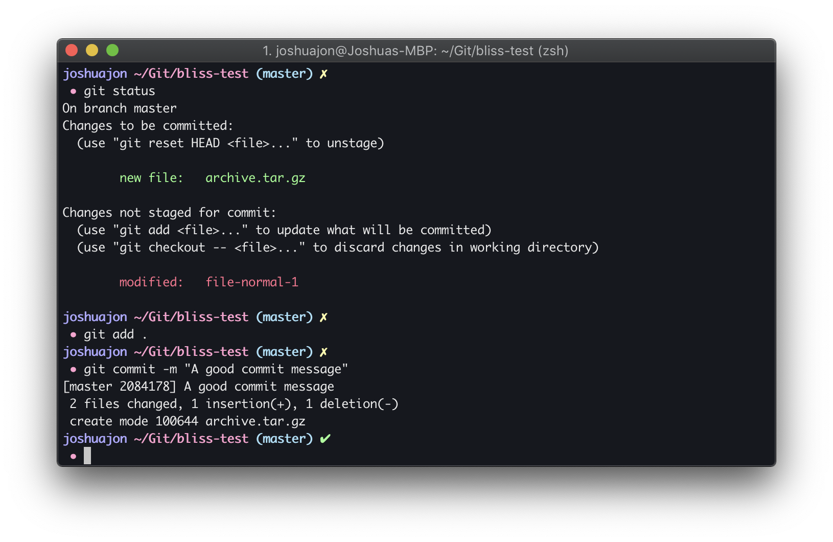bliss - A delicate theme that injects color without overwhelming your workspace. Designed to be used with the bliss iTerm color scheme and bliss dircolors. Includes git status decorations.