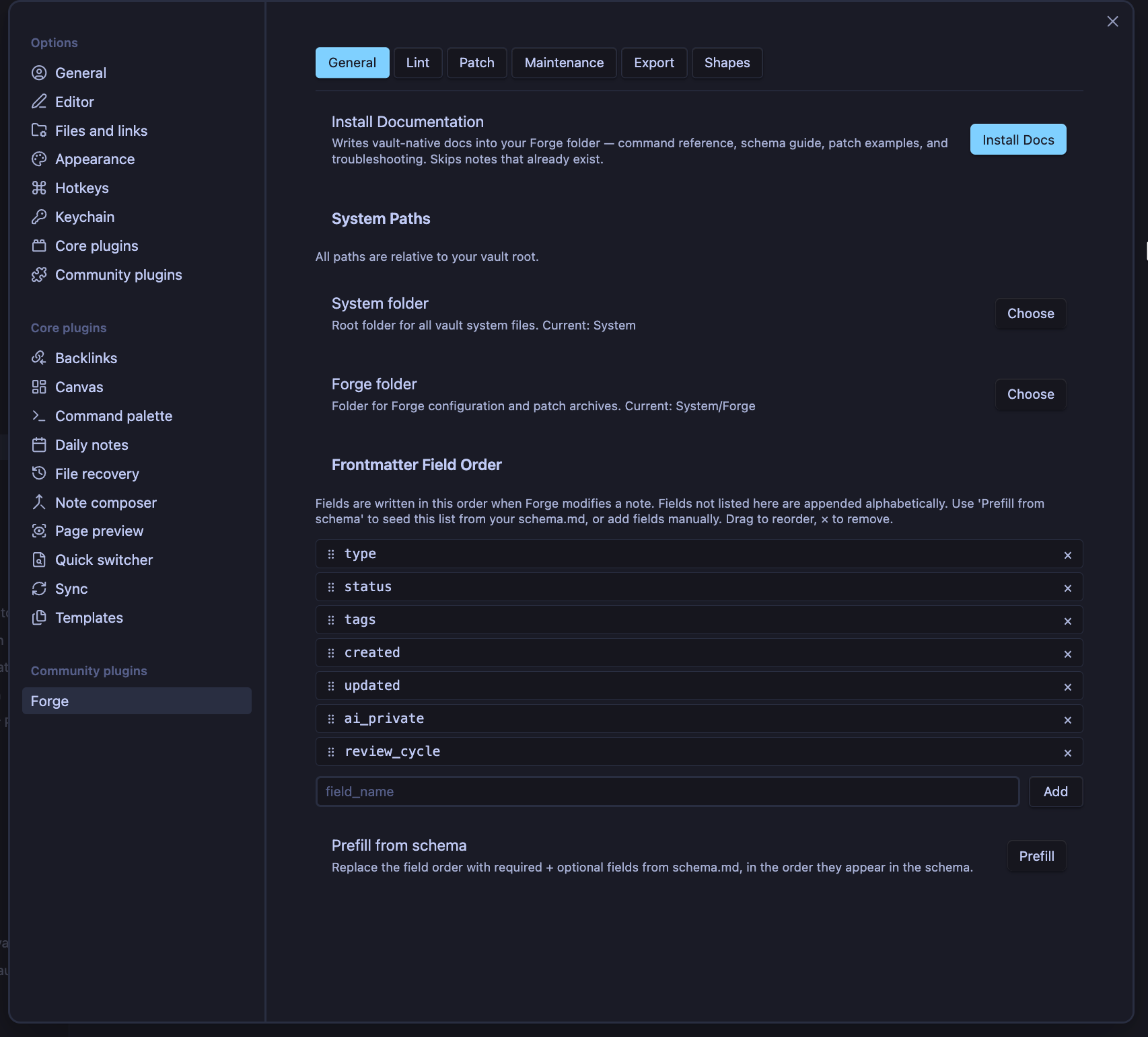 Forge Settings