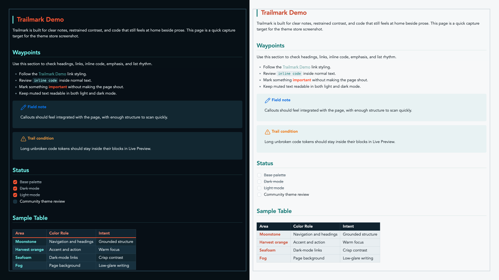Trailmark theme screenshot