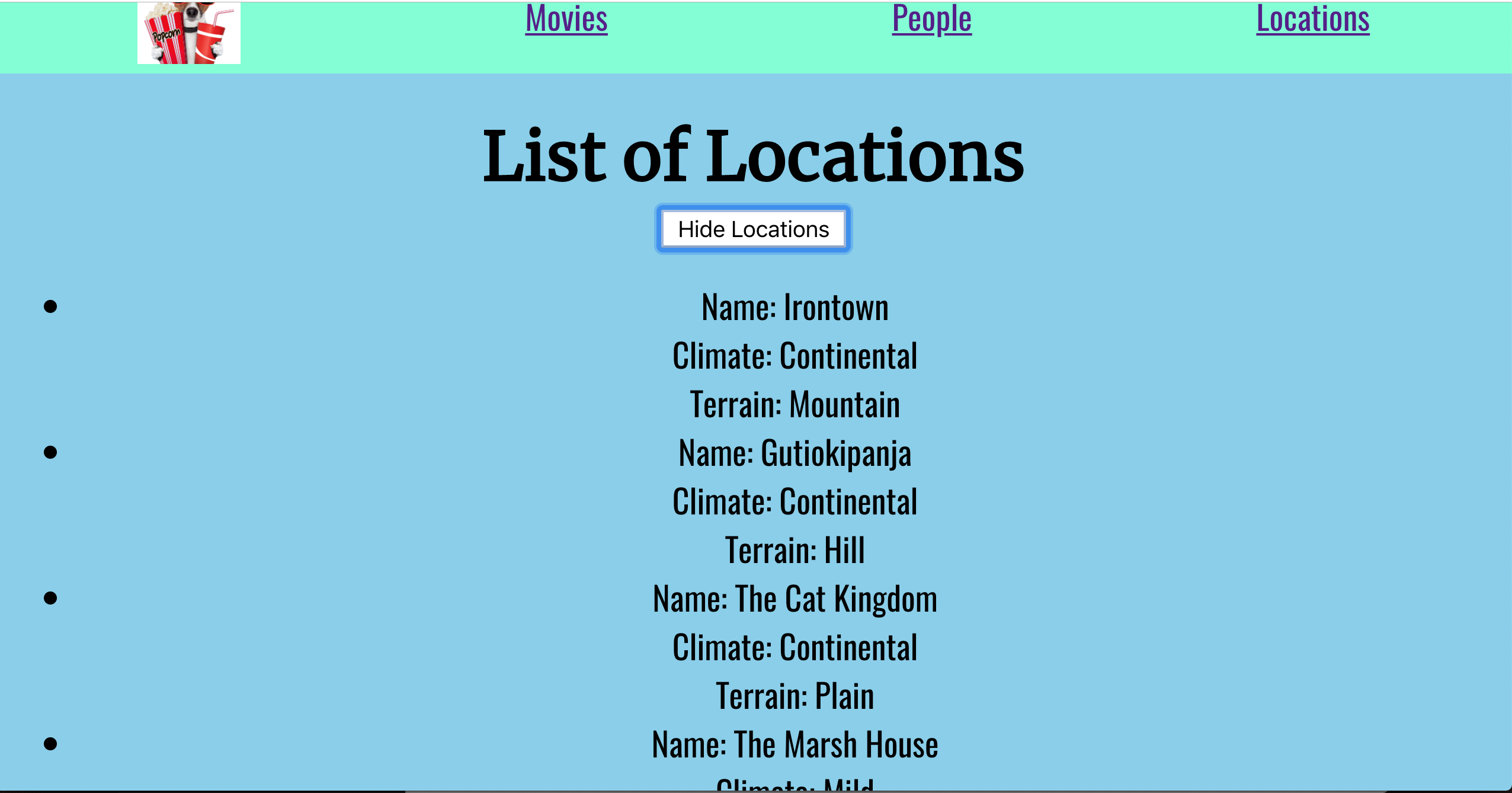 locations showing