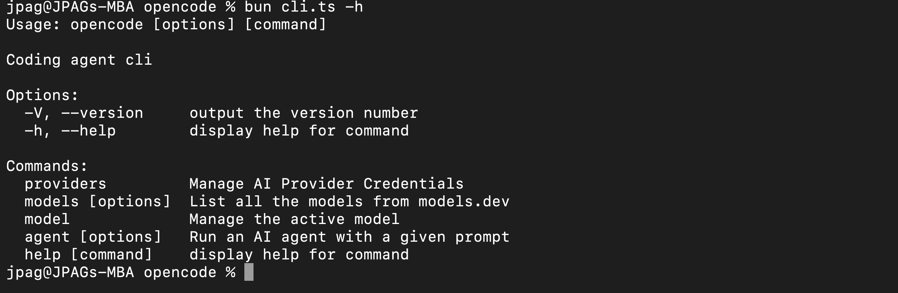 Opencode models command listing available capabilities
