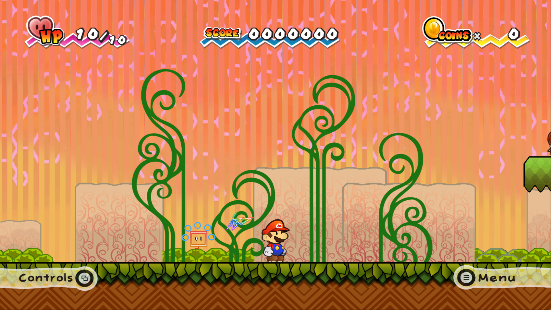 Gameplay do New Super Paper Bros mostrando indicadores adaptados ao controle Xbox
