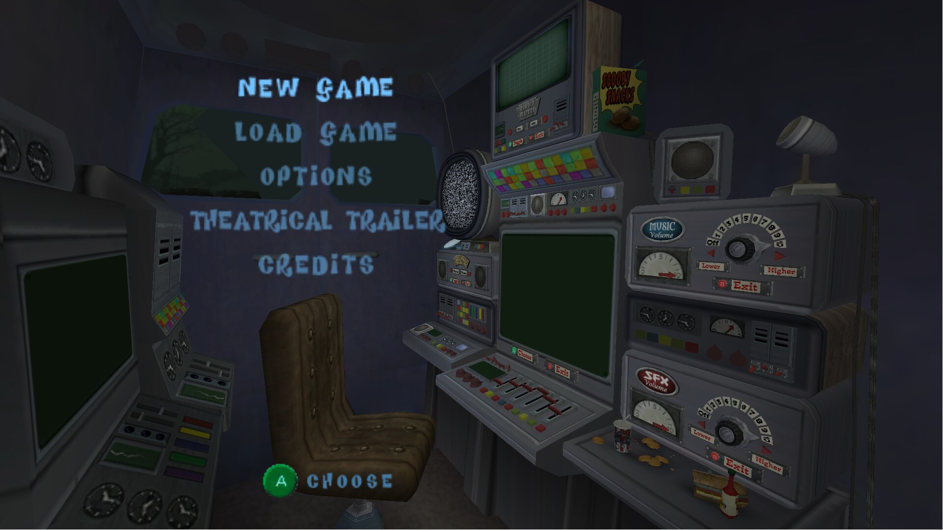 Menu principal de Scooby-Doo Night of 100 Frights em widescreen no port Refrightened para PC