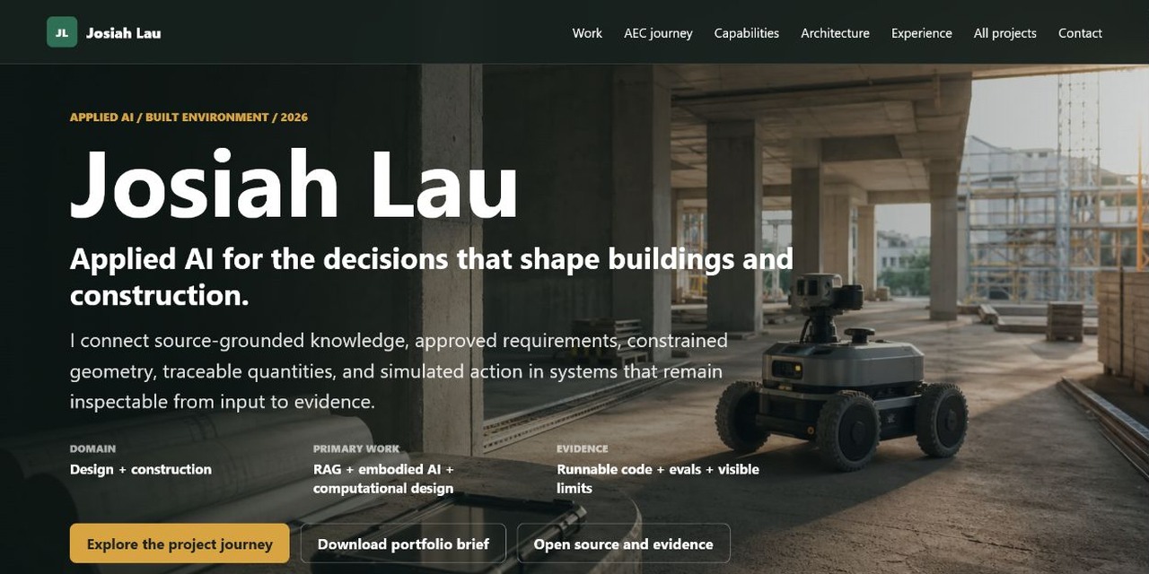 Josiah Lau applied AI engineering visual portfolio home page