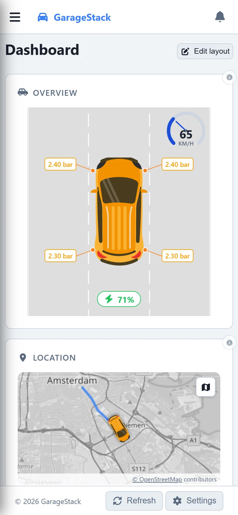 The dashboard on a phone in the light theme