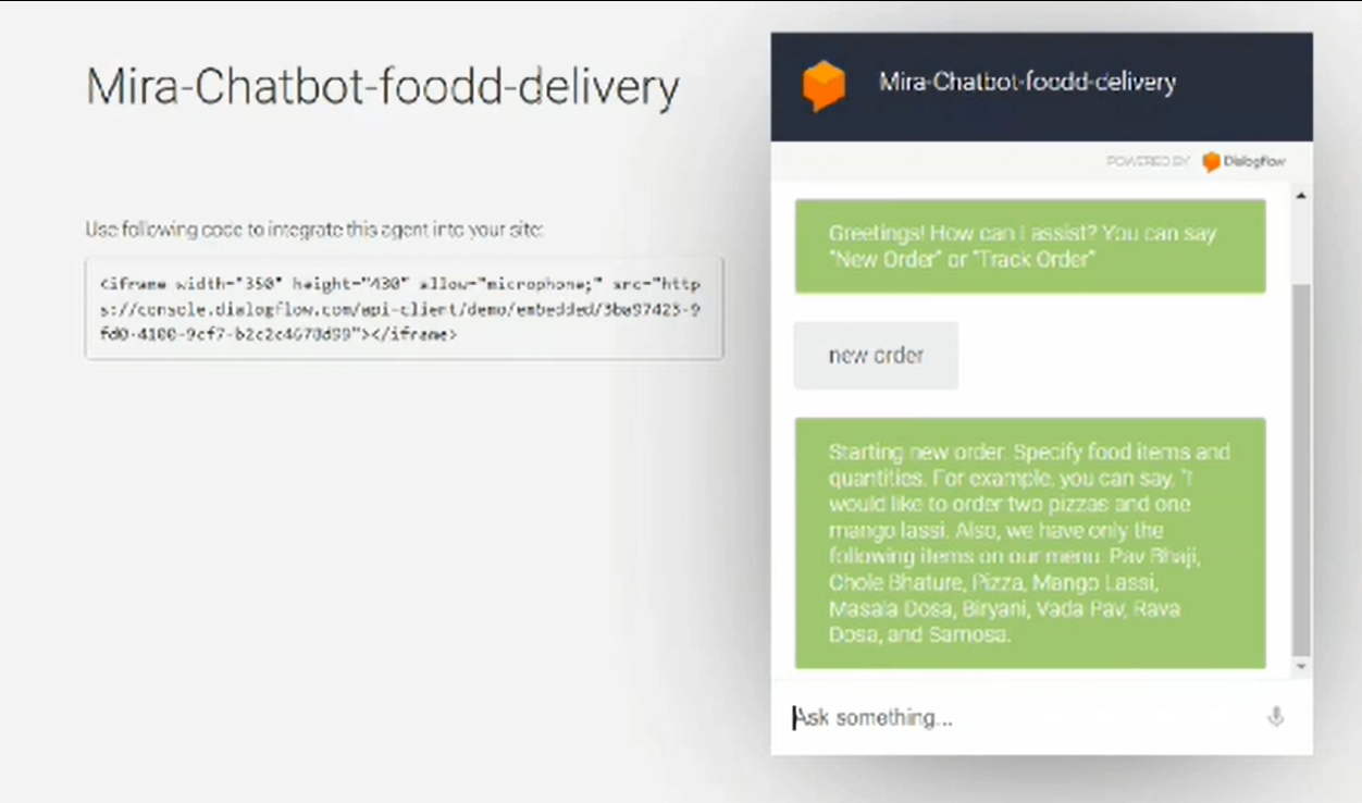 Food Chatbot Screenshot