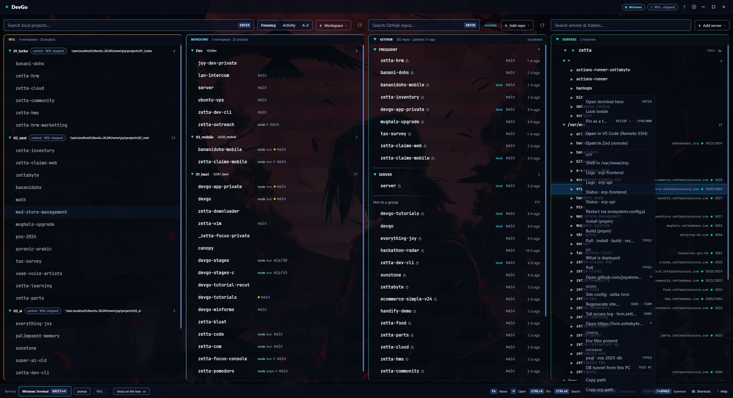 An app's actions on a server