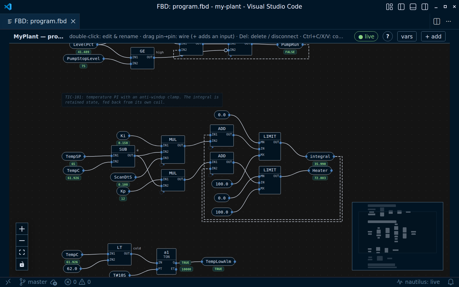 A Function Block Diagram open in the diagram editor