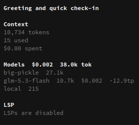 OpenCode sidebar with the per-model stats block
