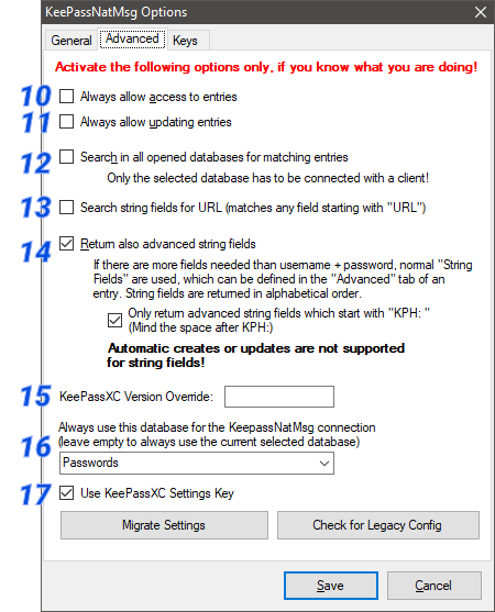 KeePassNatMsg Options Advanced
