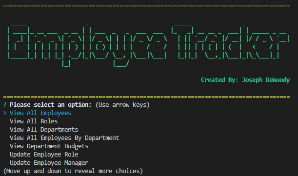 DeWoody Employee Tracker