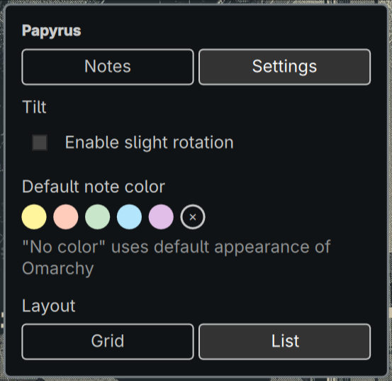 Settings tab
