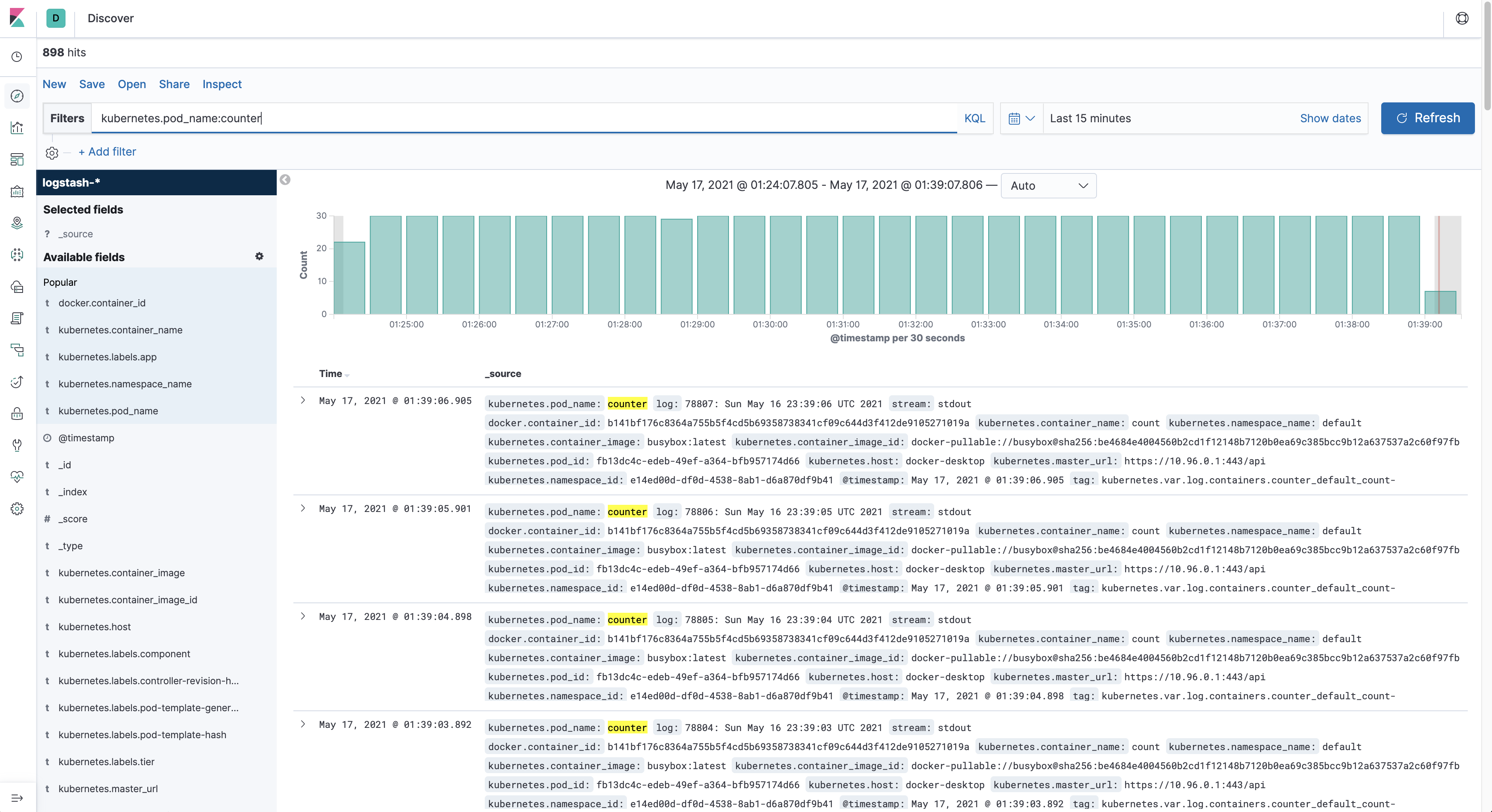 Filtered Application Log Data