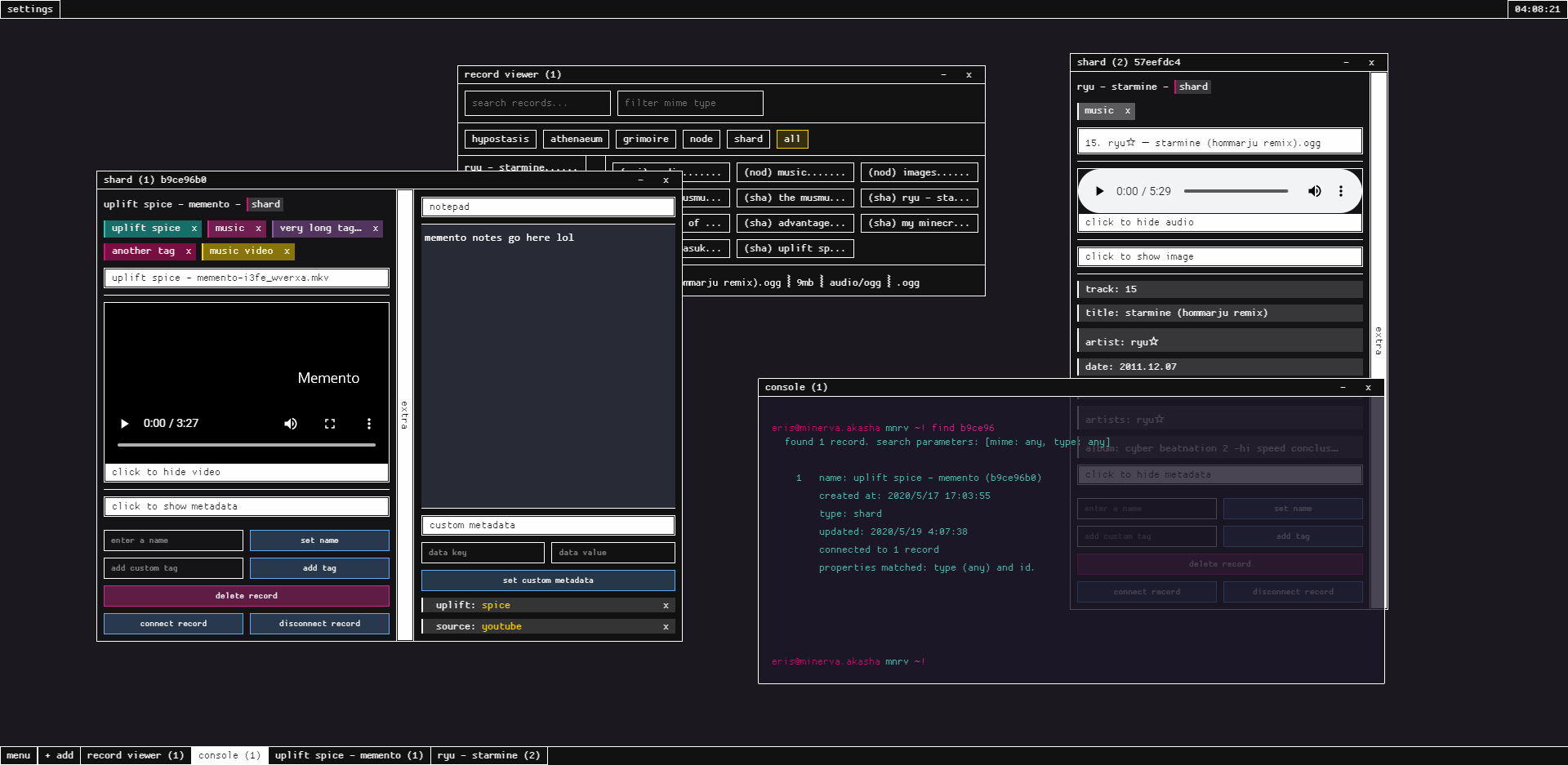 an image of minerva's akasha's current interface.
