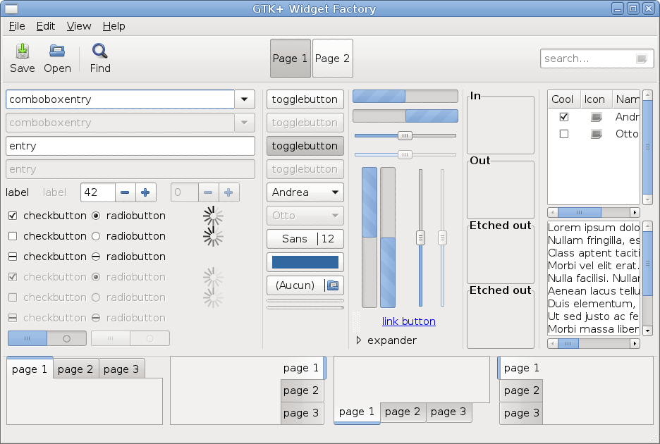 Screenshot of GTK+ Widget Factory with the Clearlooks-Phénix theme
