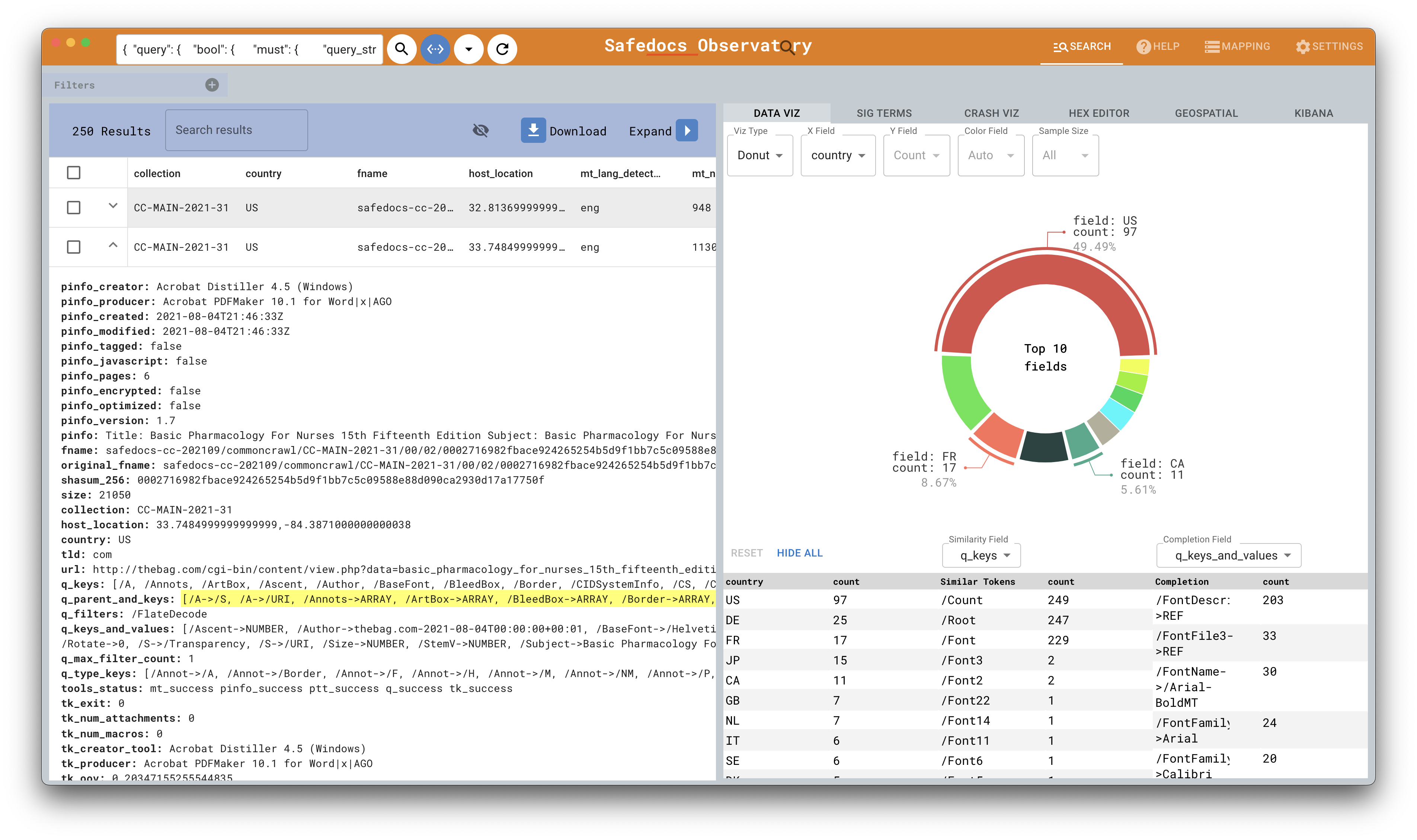 Example of the Safedocs File Observatory App