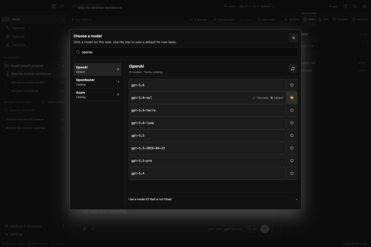 Vanta Desktop model picker