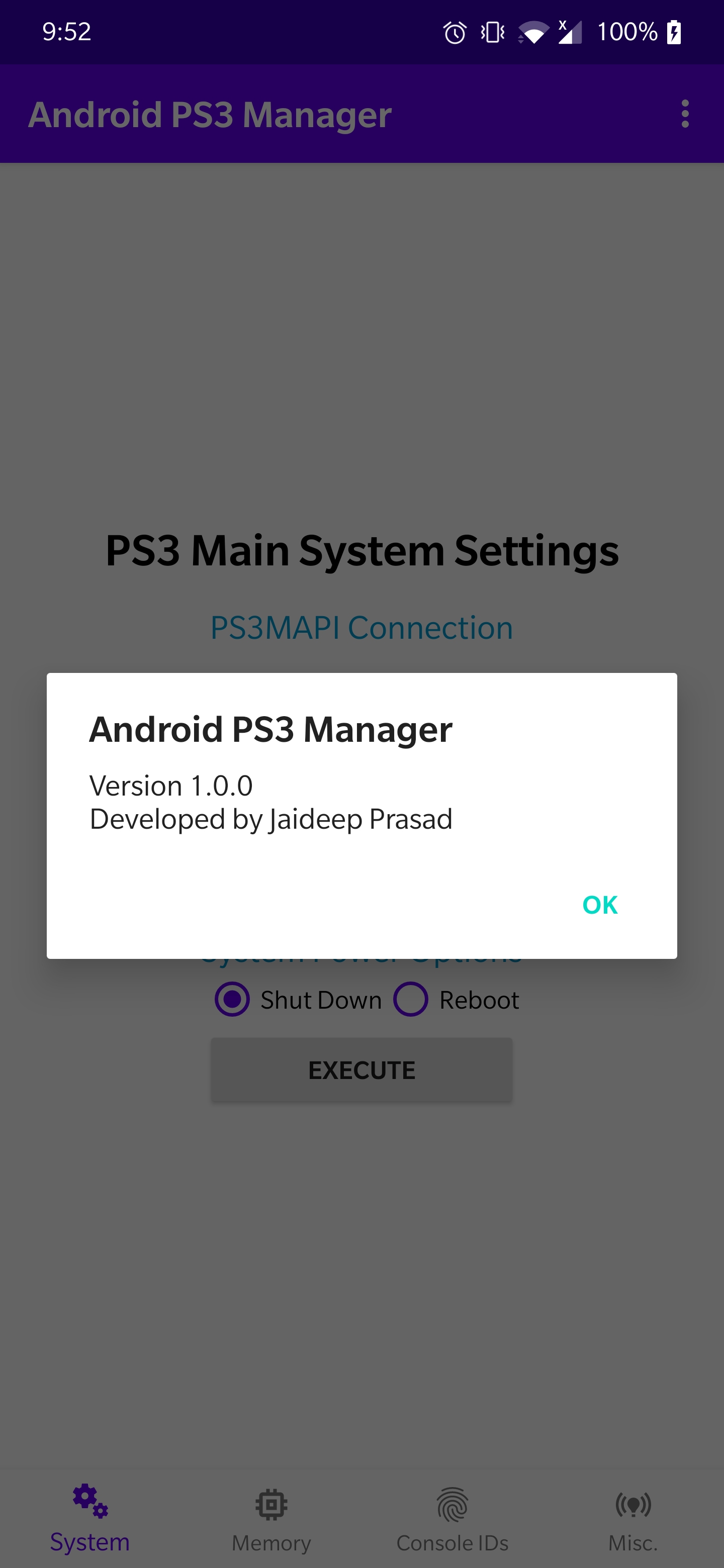 Console IDs screen