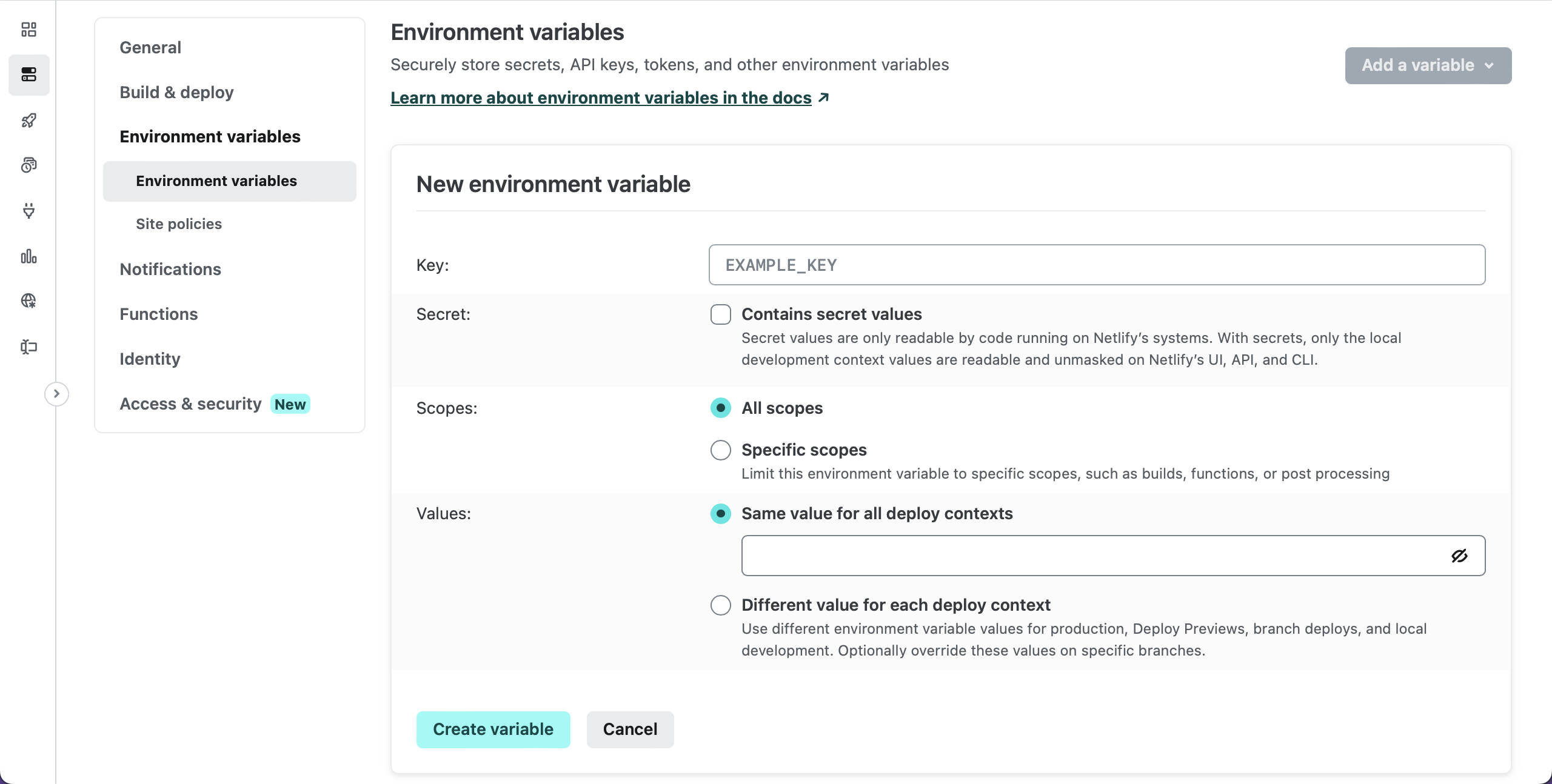 Environment variables form