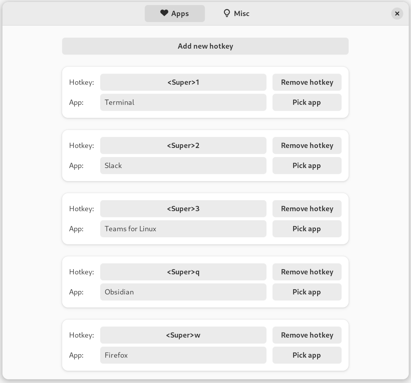 A screenshot of Happy Appy Hotkey's preferences screen