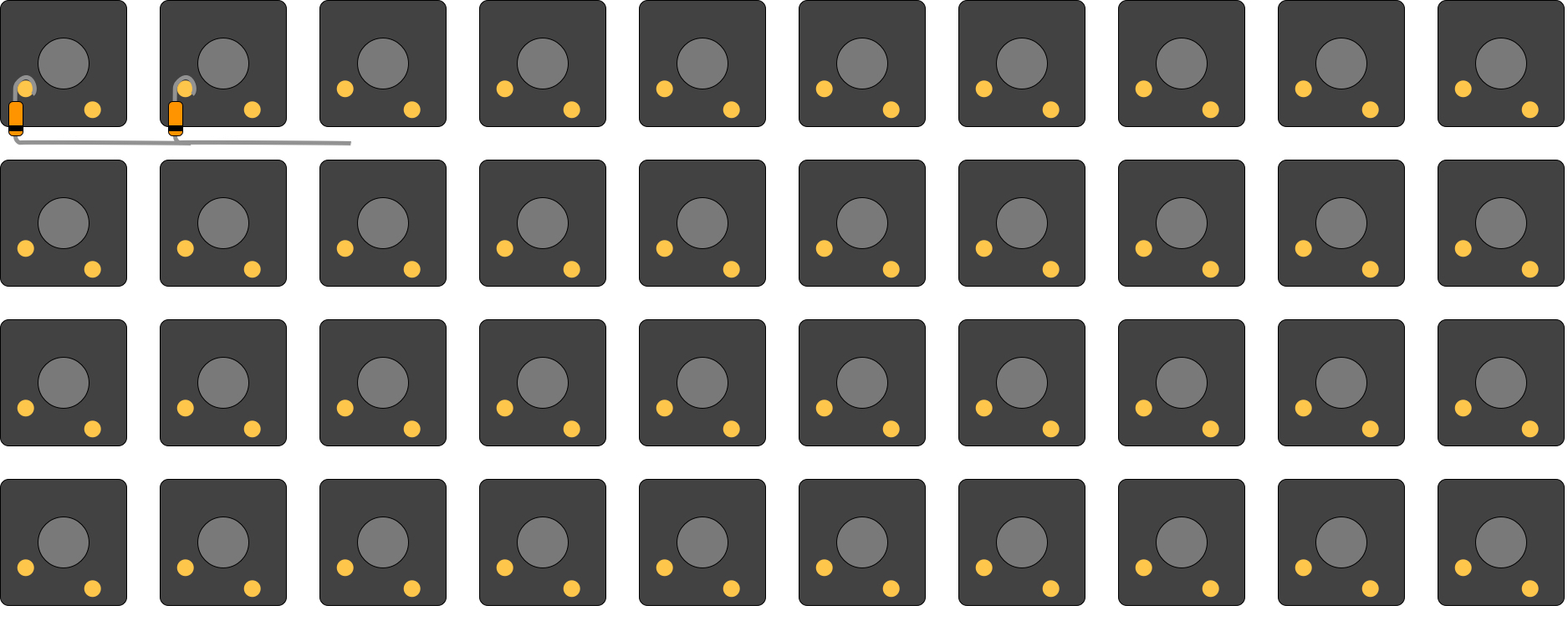 Picture showing two diodes hooked onto switch pins with one leg while the other leg carries on towards the next switches