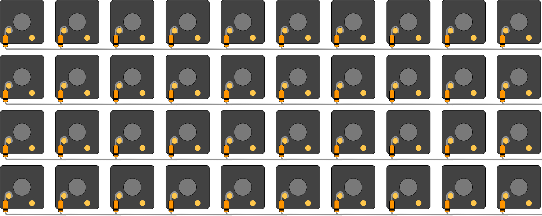 Picture showing 40 diodes connected to switches in rows of 10