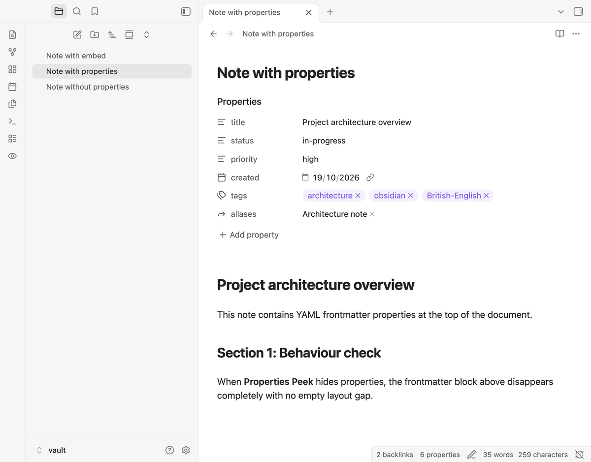 Properties Peek Demo