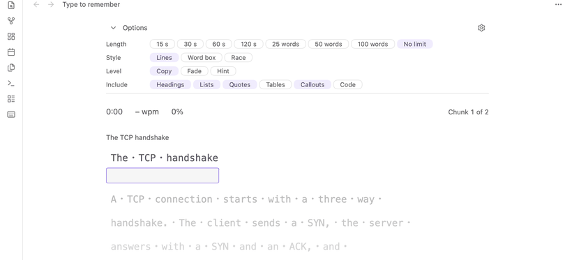 Typing a note in the Lines style