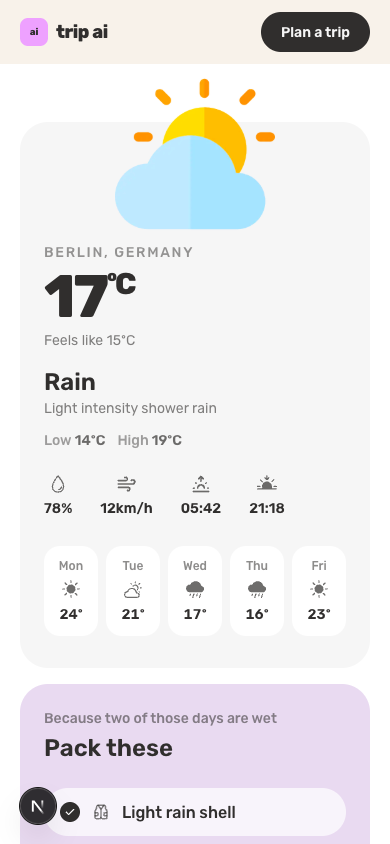 Weather card on mobile