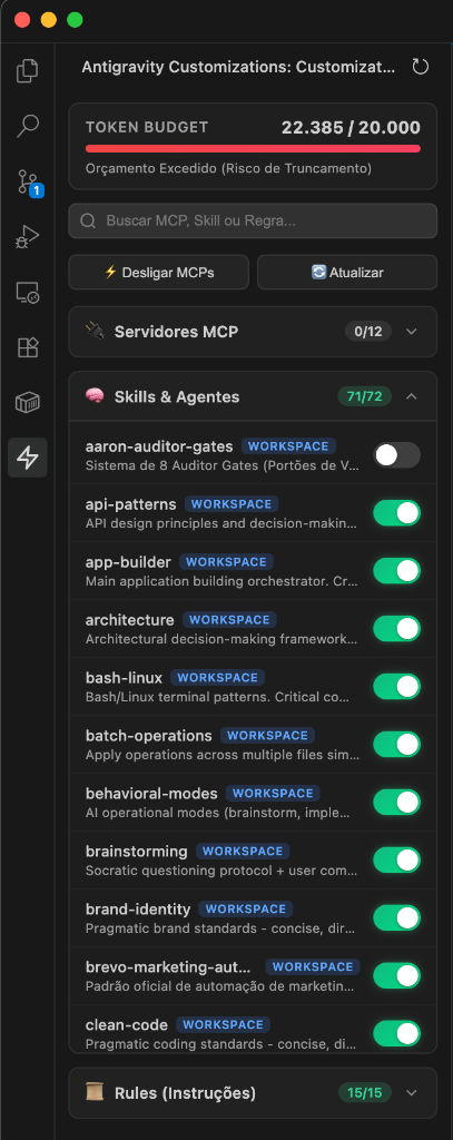 Skills e Agentes com Toggles