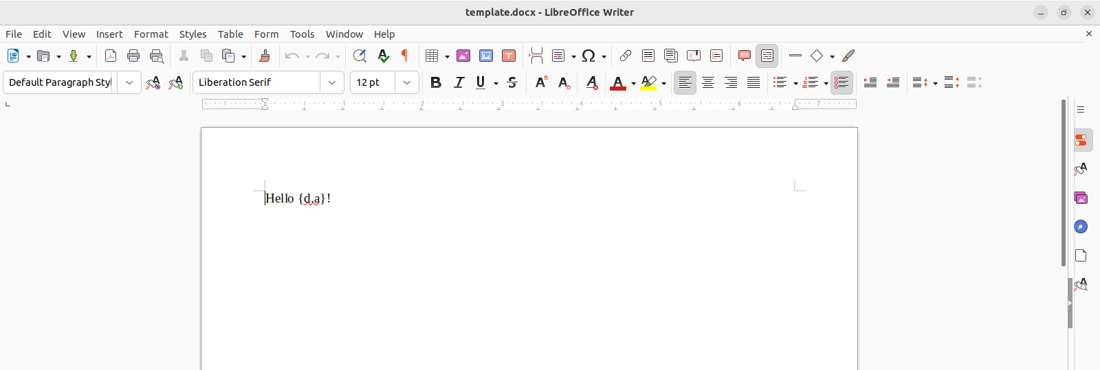 a Word document containing a placeholder for the property 