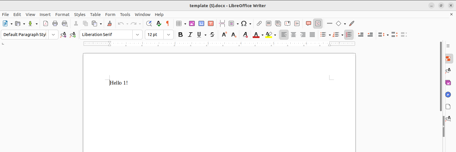a Word document that says "Hello, 1"