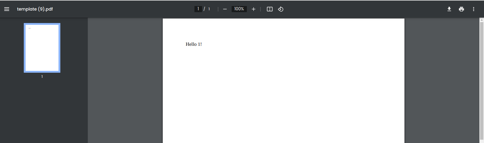 a PDF document that says "Hello, 1"