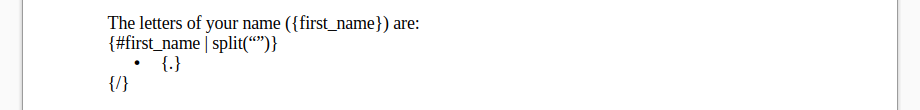 a Word document with a loop over the letters of a string